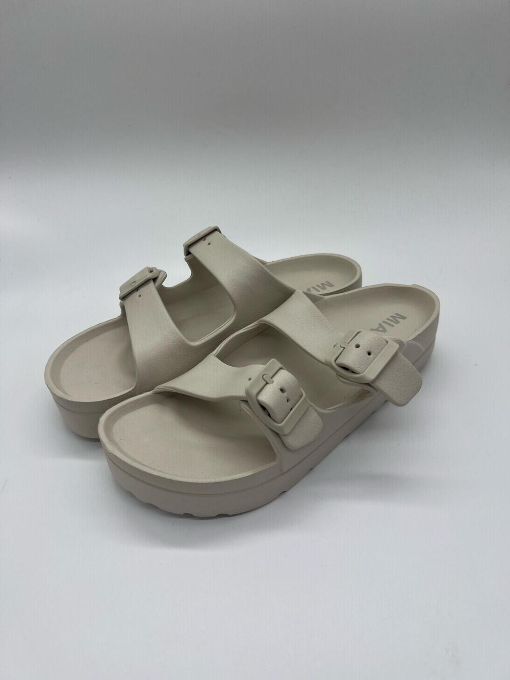 MIA Sandals Womens Size 9 Beige Double Strap Buckle Platform Slip On Slide Shoes
